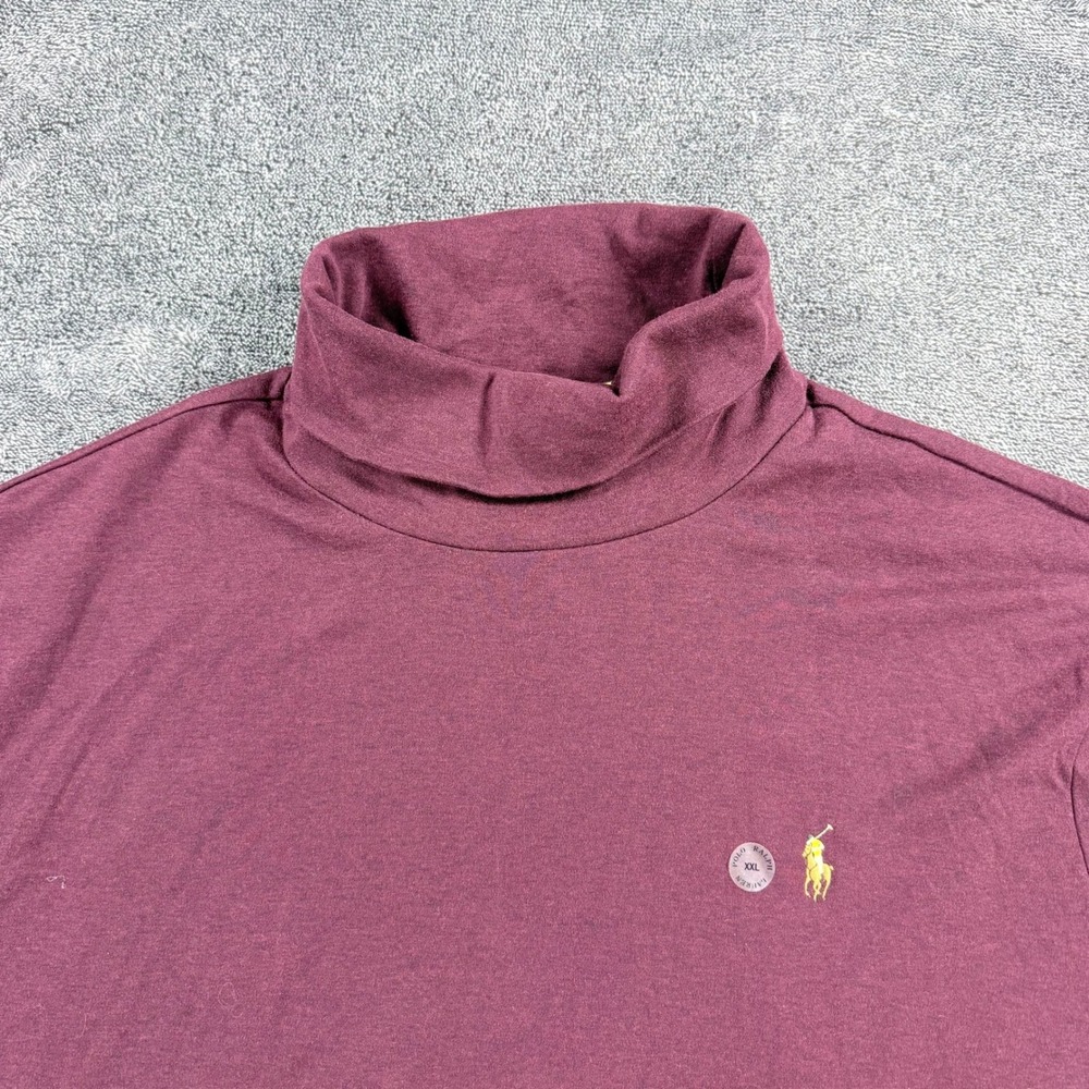 Polo Ralph Lauren Mens Burgundy Cotton Long Sleeve Turtleneck XXL Yellow Pony